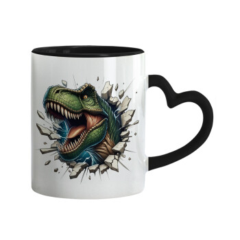 Dinosaur break wall, Mug heart black handle, ceramic, 330ml