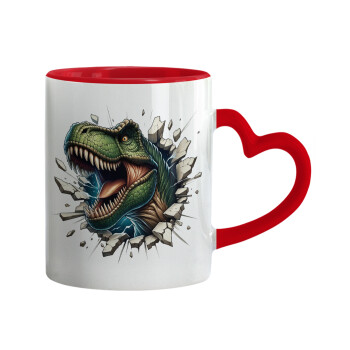 Dinosaur break wall, Mug heart red handle, ceramic, 330ml