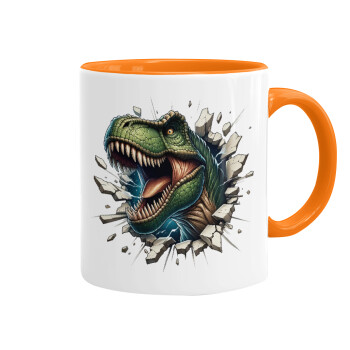 Dinosaur break wall, Mug colored orange, ceramic, 330ml