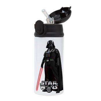 Darth vader, Children's hot water bottle, stainless steel, with safety straw, Black (360ml) BPA-FREE