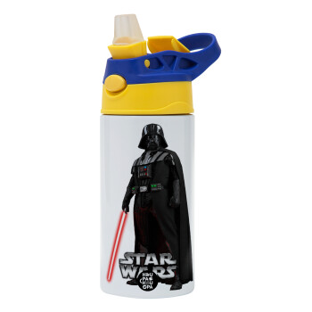 Darth vader, Children's hot water bottle, stainless steel, with safety straw, green, blue (360ml) BPA FREE