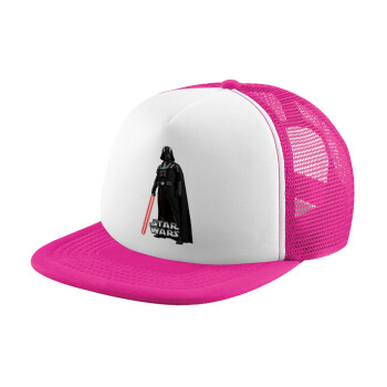 Darth vader, Adult Soft Trucker Hat with Pink/White Mesh (POLYESTER, ADULT, UNISEX, ONE SIZE)