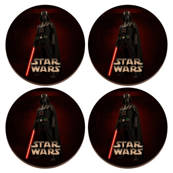 Darth vader, ΣΕΤ x4 Σουβέρ ξύλινα στρογγυλά plywood (9cm)