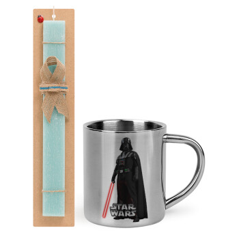 Darth vader, Easter Set, metallic thermal cup (300ml) & aromatic flat Easter candle (30cm) (TURQUOISE)