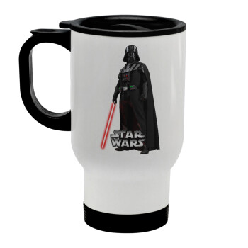 Darth vader, Stainless steel travel mug with lid, double wall white 450ml