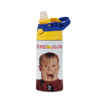 Μόνος στο σπίτι Kevin McCallister Shocked, Children's hot water bottle, stainless steel, with safety straw, green, blue (360ml) BPA FREE