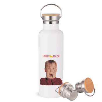 Μόνος στο σπίτι Kevin McCallister Shocked, Stainless steel White with wooden lid (bamboo), double wall, 750ml