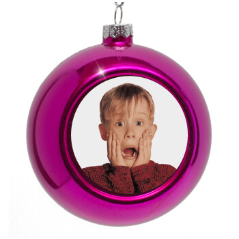 Μόνος στο σπίτι Kevin McCallister Shocked, Στολίδι Χριστουγεννιάτικη μπάλα δένδρου Μωβ 8cm