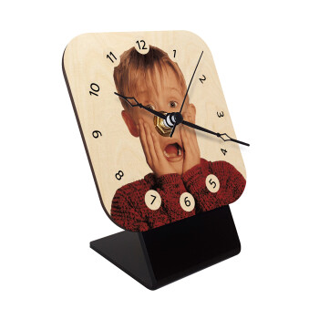 Μόνος στο σπίτι Kevin McCallister Shocked, Quartz Table clock in natural wood (10cm)