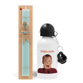 Μόνος στο σπίτι Kevin McCallister Shocked, Easter Set, metallic aluminum water bottle (500ml) & scented flat candle (30cm) (TURQUOISE)