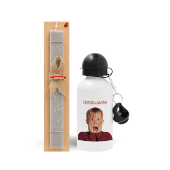 Μόνος στο σπίτι Kevin McCallister Shocked, Easter Set, metallic aluminum water bottle (500ml) & aromatic flat Easter candle (30cm) (GRAY)