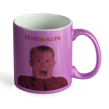 Μόνος στο σπίτι Kevin McCallister Shocked, Κούπα Μωβ Glitter που γυαλίζει, κεραμική, 330ml