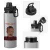 Metallic water bottle with safety cap, 850ml aluminum