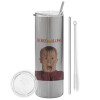 Eco friendly stainless steel Silver tumbler 600ml, with metal straw & cleaning brush