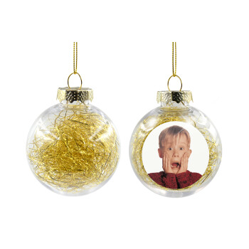 Μόνος στο σπίτι Kevin McCallister Shocked, Transparent Christmas tree ball ornament with gold filling 8cm