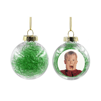 Μόνος στο σπίτι Kevin McCallister Shocked, Transparent Christmas tree ball ornament with green filling 8cm