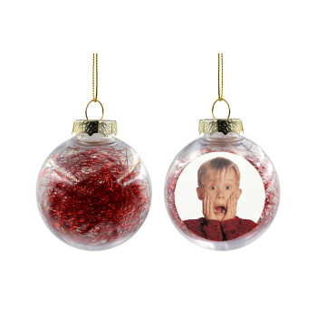 Μόνος στο σπίτι Kevin McCallister Shocked, Transparent Christmas tree ball ornament with red filling 8cm