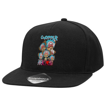 Chopper One Piece, Adult Flat Snapback Hat Black, (100% COTTON TWILL, ADULT, UNISEX, ONE SIZE)