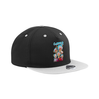 Chopper One Piece, Adult Flat Snapback Hat Black/Grey, (100% COTTON TWILL, ADULT, UNISEX, ONE SIZE)