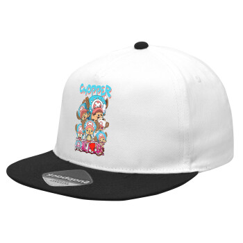 Chopper One Piece, Καπέλο Ενηλίκων Flat Snapback Λευκό/Μαύρο, (100% ΒΑΜΒΑΚΕΡΟ Twill, ΕΝΗΛΙΚΩΝ, UNISEX, ONE SIZE)