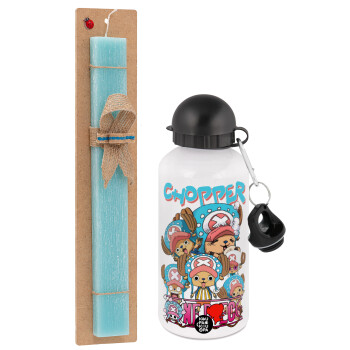 Chopper One Piece, Easter Set, metallic aluminum water bottle (500ml) & scented flat candle (30cm) (TURQUOISE)