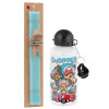 Easter Set, metallic aluminum water bottle (500ml) & scented flat candle (30cm) (TURQUOISE)