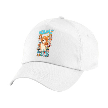 Nami One Piece, Καπέλο παιδικό Baseball, 100% Βαμβακερό Twill, Λευκό (ΒΑΜΒΑΚΕΡΟ, ΠΑΙΔΙΚΟ, UNISEX, ONE SIZE)