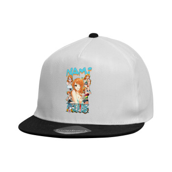 Nami One Piece, Καπέλο παιδικό Flat Snapback, Λευκό (100% ΒΑΜΒΑΚΕΡΟ, ΠΑΙΔΙΚΟ, UNISEX, ONE SIZE)