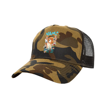 Nami One Piece, Adult Structured Trucker Hat, with Mesh, (Camouflage) Army (100% COTTON, ADULT, UNISEX, ONE SIZE)