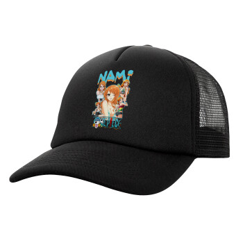 Nami One Piece, Καπέλο Ενηλίκων Soft Trucker με Δίχτυ Μαύρο (POLYESTER, ΕΝΗΛΙΚΩΝ, UNISEX, ONE SIZE)