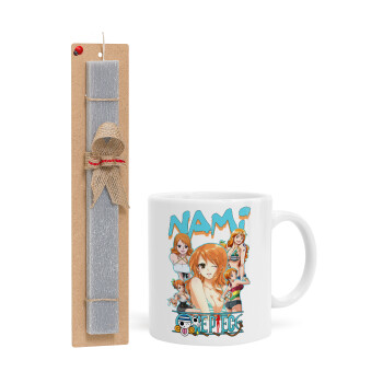 Nami One Piece, Πασχαλινό Σετ, Κούπα κεραμική (330ml) & πασχαλινή λαμπάδα αρωματική πλακέ (30cm) (ΓΚΡΙ)