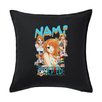 Nami One Piece, Μαξιλάρι καναπέ Μαύρο 100% βαμβάκι, περιέχεται το γέμισμα (50x50cm)