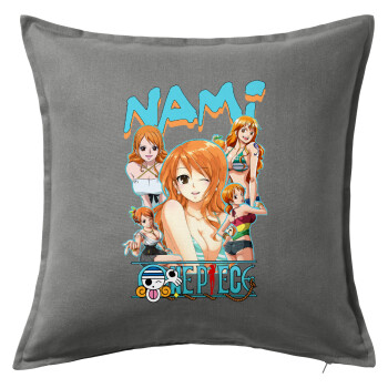 Nami One Piece, Μαξιλάρι καναπέ Γκρι 100% βαμβάκι, περιέχεται το γέμισμα (50x50cm)