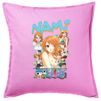 Nami One Piece, Μαξιλάρι καναπέ ΡΟΖ 100% βαμβάκι, περιέχεται το γέμισμα (50x50cm)