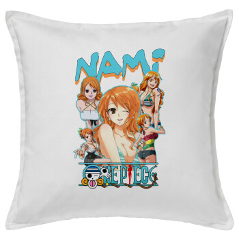 Nami One Piece, Μαξιλάρι καναπέ ΛΕΥΚΟ 100% βαμβάκι, περιέχεται το γέμισμα (50x50cm)