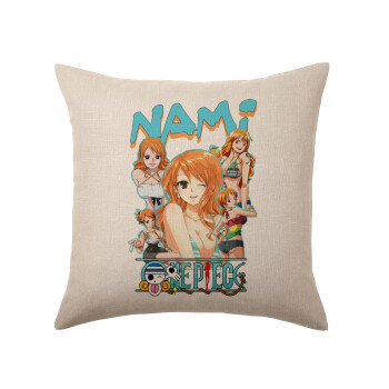 Nami One Piece, Μαξιλάρι καναπέ ΛΙΝΟ 40x40cm περιέχεται το  γέμισμα