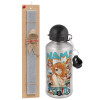 Easter Set, metallic silver aluminum water bottle (500ml) & aromatic flat Easter candle (30cm) (GRAY)