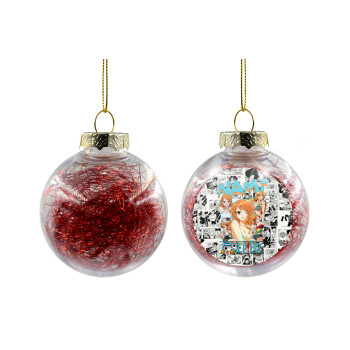 Nami One Piece, Transparent Christmas tree ball ornament with red filling 8cm