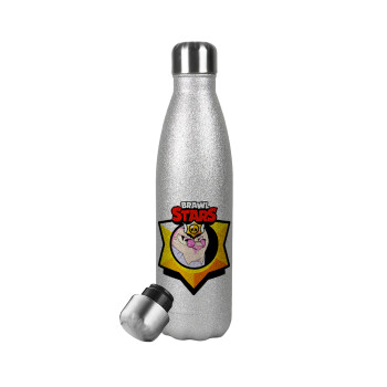 Brawl Stars Byron, Metallic Glitter Silver Thermos Flask (Stainless steel), double-walled, 500ml