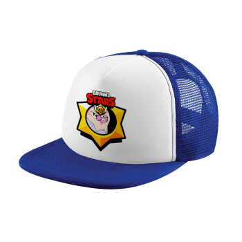 Brawl Stars Byron, Child's Soft Trucker Hat with Blue/White Mesh (POLYESTER, CHILD, ONE SIZE)