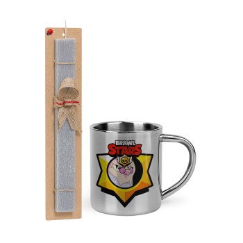 Brawl Stars Byron, Easter Set, metallic thermal cup (300ml) & Easter aromatic flat candle (30cm) (GRAY)