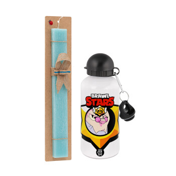 Brawl Stars Byron, Easter Set, metallic aluminum water bottle (500ml) & scented flat candle (30cm) (TURQUOISE)