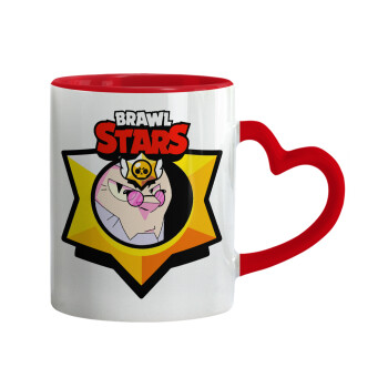 Brawl Stars Byron, Mug heart red handle, ceramic, 330ml