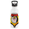 White water bottle with straw, stainless steel 600ml