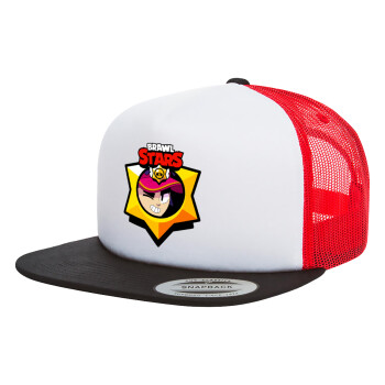 Brawl Stars Fang, Adult Foam Flat Snapback with Mesh Black-White-Red (POLYESTER, ADULT, UNISEX, ONE SIZE)