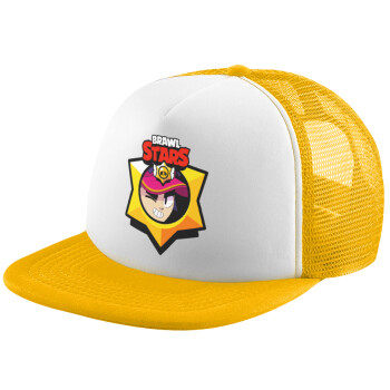 Brawl Stars Fang, Adult Soft Trucker Hat with Yellow/White Mesh (POLYESTER, ADULT, UNISEX, ONE SIZE)