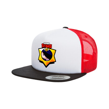 Brawl Stars Edgar, Adult Foam Flat Snapback with Mesh Black-White-Red (POLYESTER, ADULT, UNISEX, ONE SIZE)