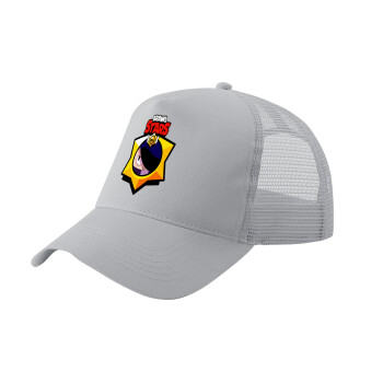 Brawl Stars Edgar, Adult Structured Trucker Hat, with Mesh, GRAY (100% COTTON, ADULT, UNISEX, ONE SIZE)