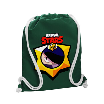 Brawl Stars Edgar, Τσάντα πλάτης πουγκί GYMBAG BOTTLE GREEN, με τσέπη (40x48cm) & χονδρά λευκά κορδόνια