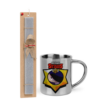 Brawl Stars Edgar, Easter Set, metallic thermal cup (300ml) & Easter aromatic flat candle (30cm) (GRAY)